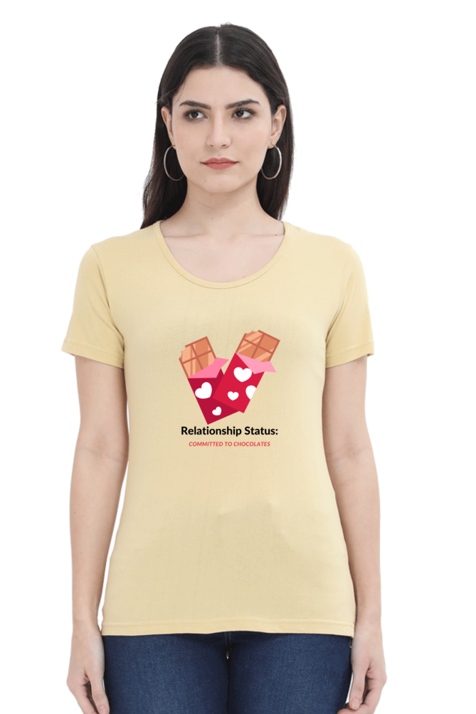 Women’s Valentine T-Shirt – "Relationship Status: Committed to Chocolates" | Fun & Trendy