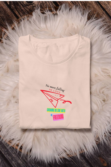 Women’s Valentine Round Neck T-Shirt – "Growing in Love" Paper Airplane Design